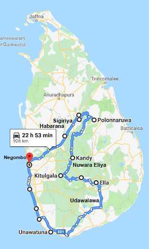 The Unique Travel Company Family Tour to Sri Lanka Travel Route Map